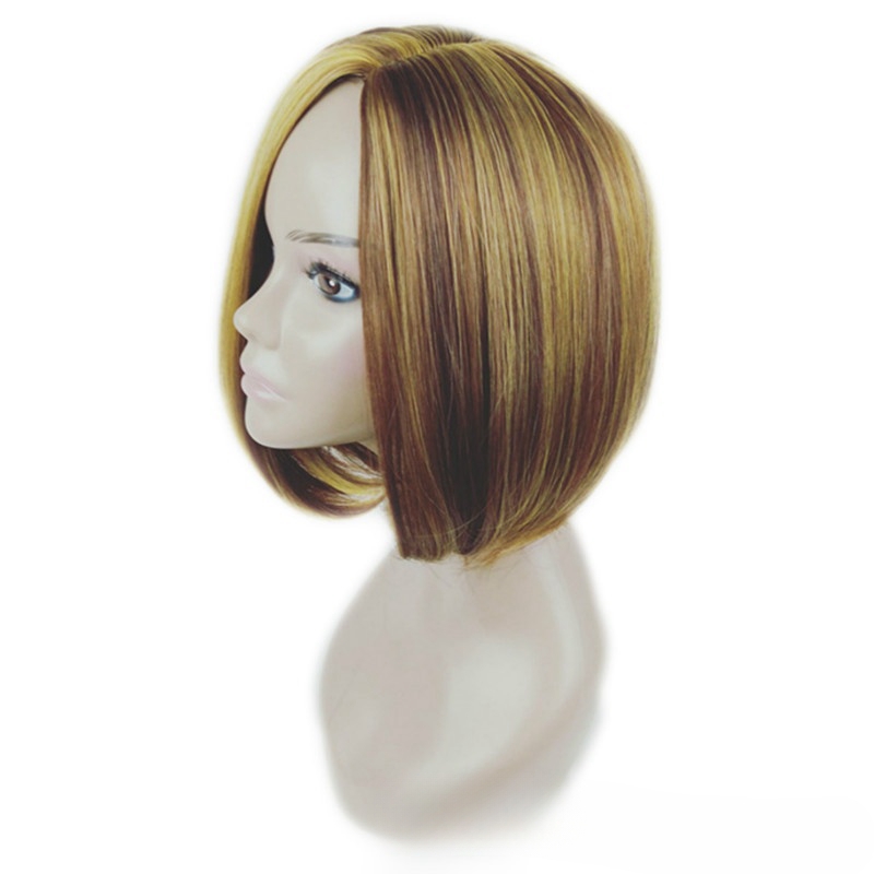Fashion short hair wig bobo head flax gold dyed short straight hair chemical fiber headpiece