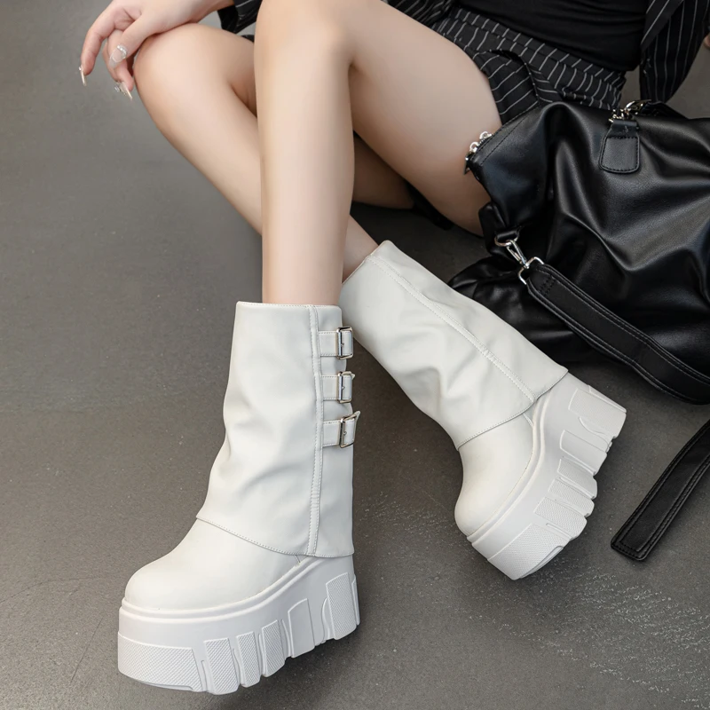 AIYUQI Trouser Boots Ladies Fall Winter 2024 Thin Fleece Women Ankle Boots High Heel Platform Belt Buckle Trend Women's Bootss