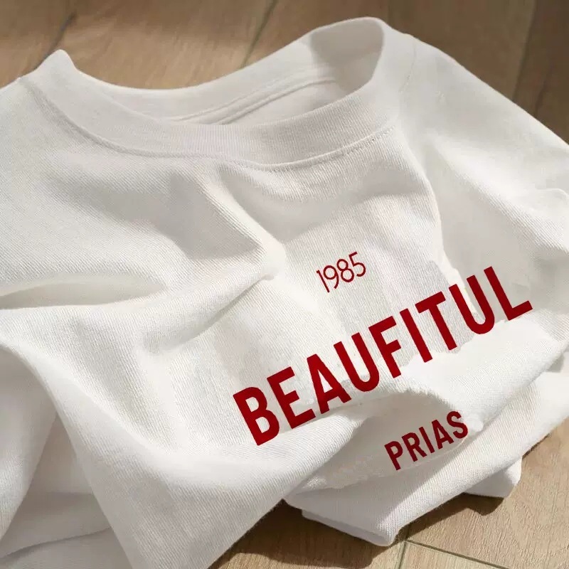 2025 American pure cotton short t-shirt for women's summer oversized loose and chubby mm half sleeved design feeling, niche white top