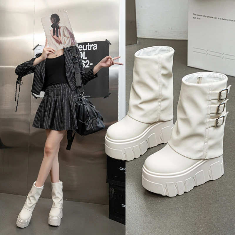AIYUQI Trouser Boots Ladies Fall Winter 2024 Thin Fleece Women Ankle Boots High Heel Platform Belt Buckle Trend Women's Bootss