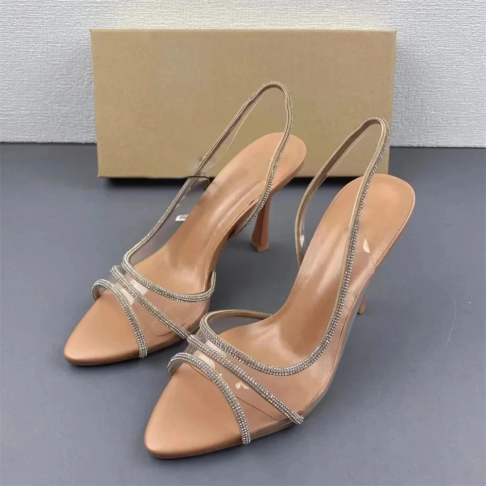 2024 Womens High Heel Sandals Summer Transparent Heels Rhinestone Strap Slingbacks Female Sexy Party Wedding pumps Shoes 241031