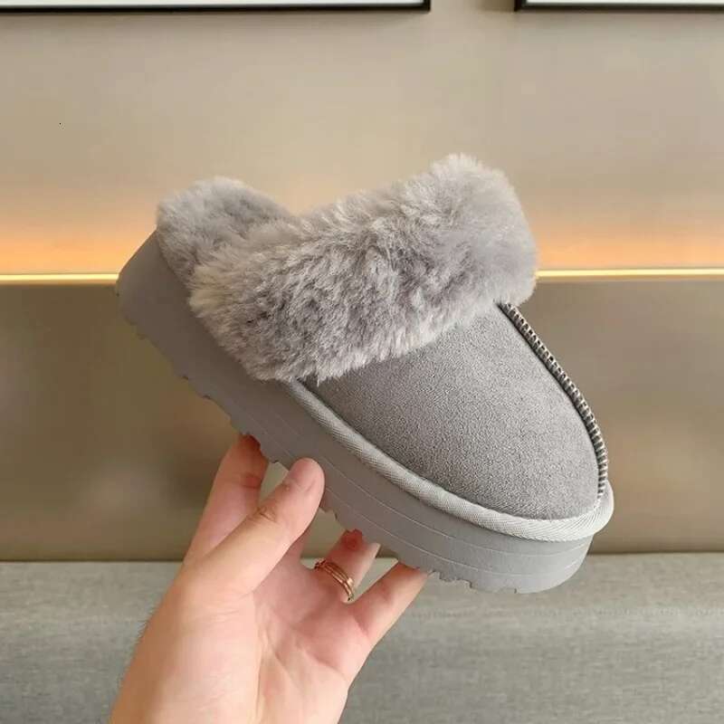 Snow Fur Slippers Female Wearing New Baotou Flat Half Drag Thick Sole Cotton Shoes Women Boots