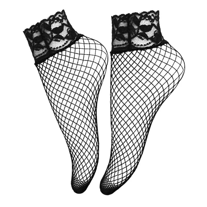 Sexy Fishnet Socks Women Black Hollow Out Short Ankle Lace Socks Summer Frilly Womens Nylon Transparent Sock Sokken Vrouwen 241031