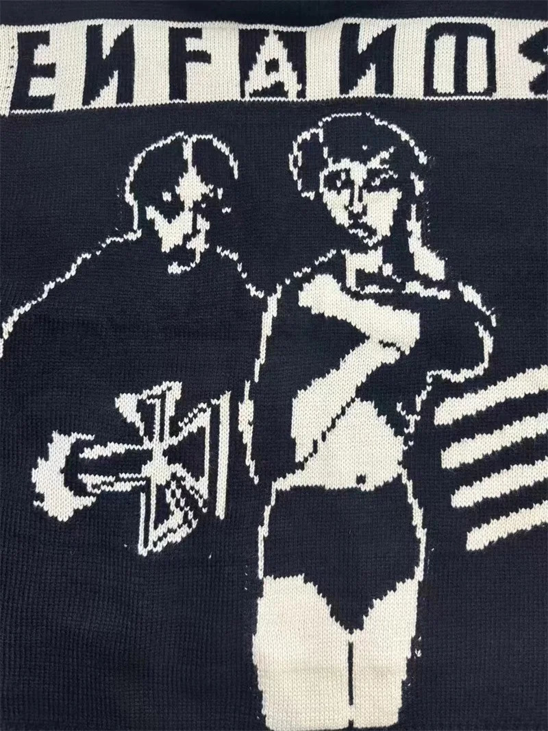 24ss Oversized Enfants Riches Deprimes Turtleneck Sweater Men Women Letter Print ERD Black Knitted Pullovers 241031