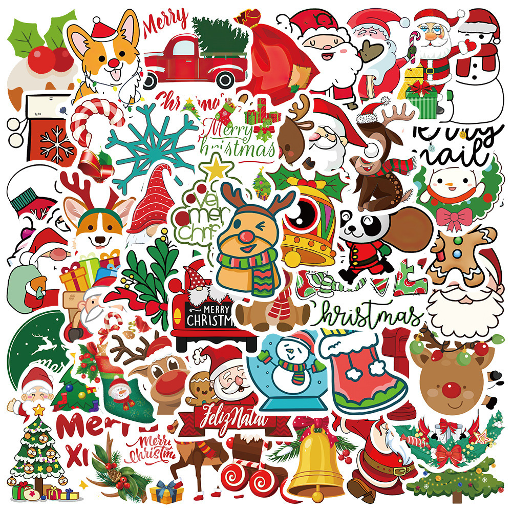 New 100Pcs Cartoon Christmas Tree Graffiti Santa Claus Skateboard Portable Guitar Waterproof Gift Toy Sticker Wholesale