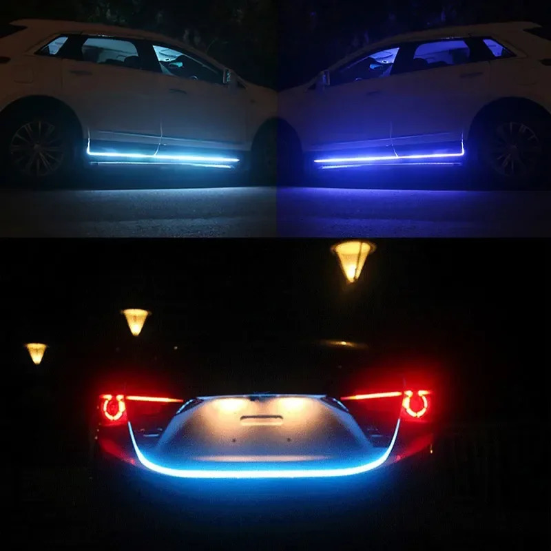 New 1Pcs LED Hood Decorative Strip Start Scan Meteor Dynamic Car Daytime Running Light DRL With Turn Signal Lamp 12V