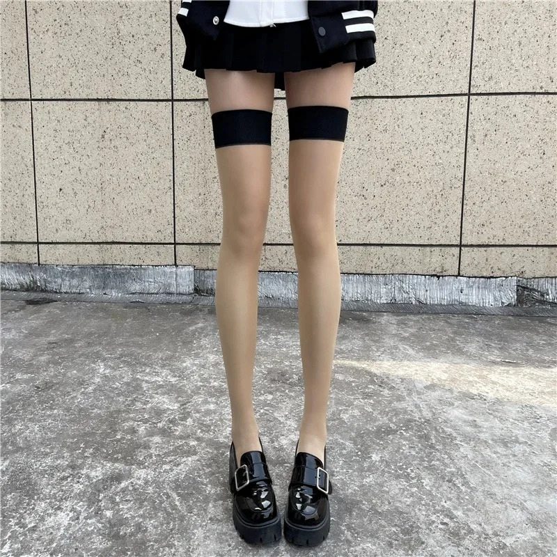 Sexy Women Lace Stockings Soild Black Skin Thigh High Long Socks for Lady Girls JK Lolita Sweet Thin Red Edge Knee Half Stocking 241031