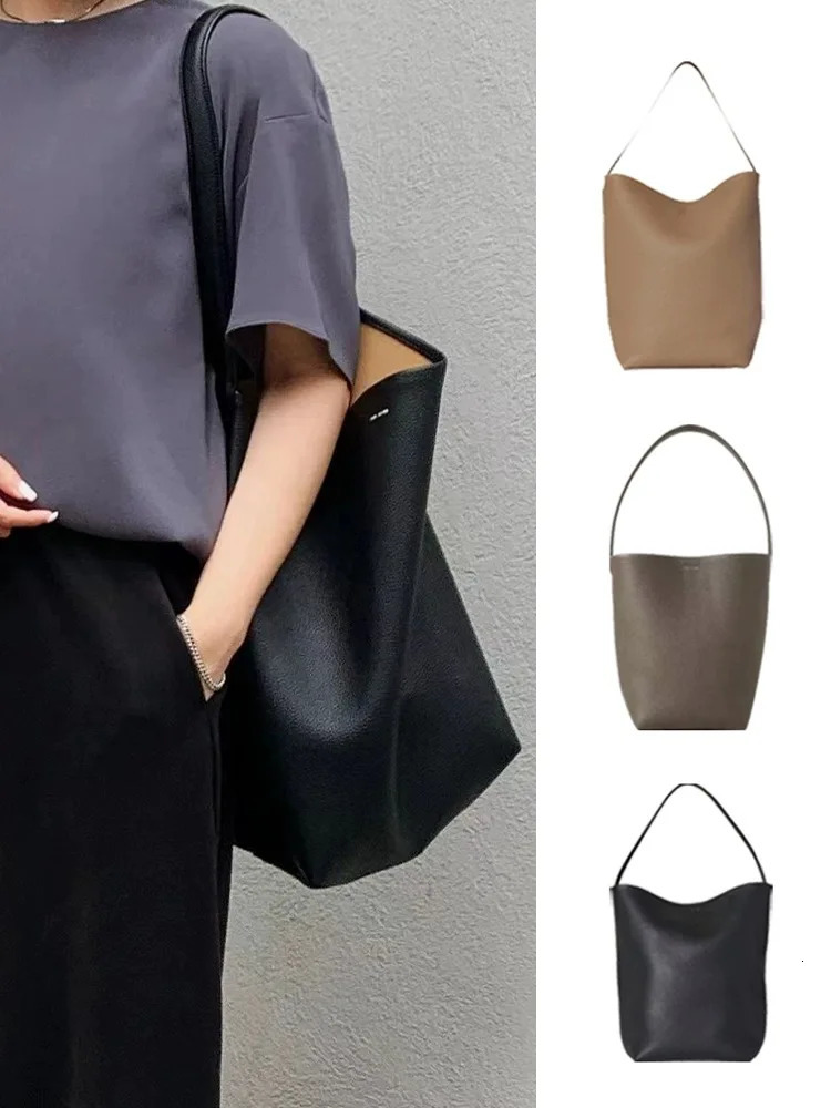 Bucket Senior Shoulder Handbag Litchi Grain Cowhide Large Capacity Tote Bag Female 241030