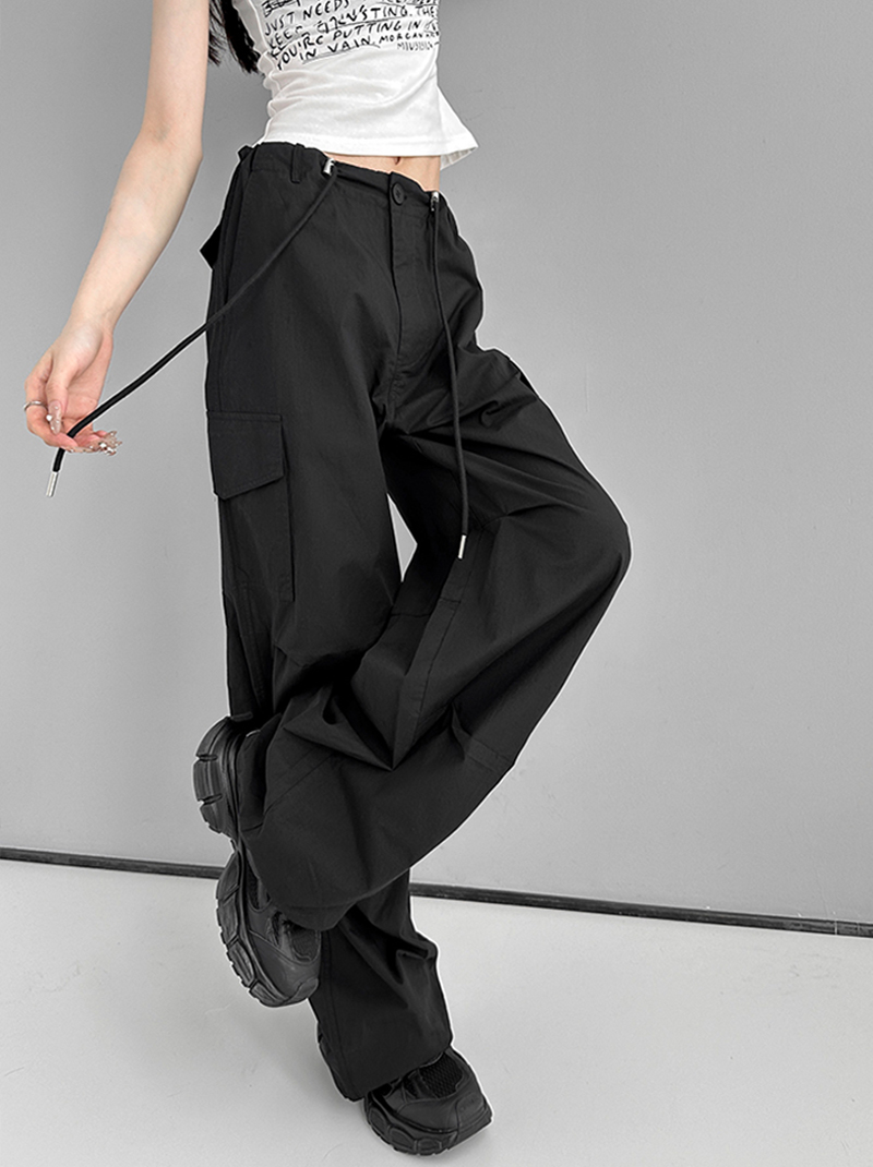 Trendy work trousers women summer thin section of the trend of loose thin drawstring leg casual trousers high waisted sports trousers