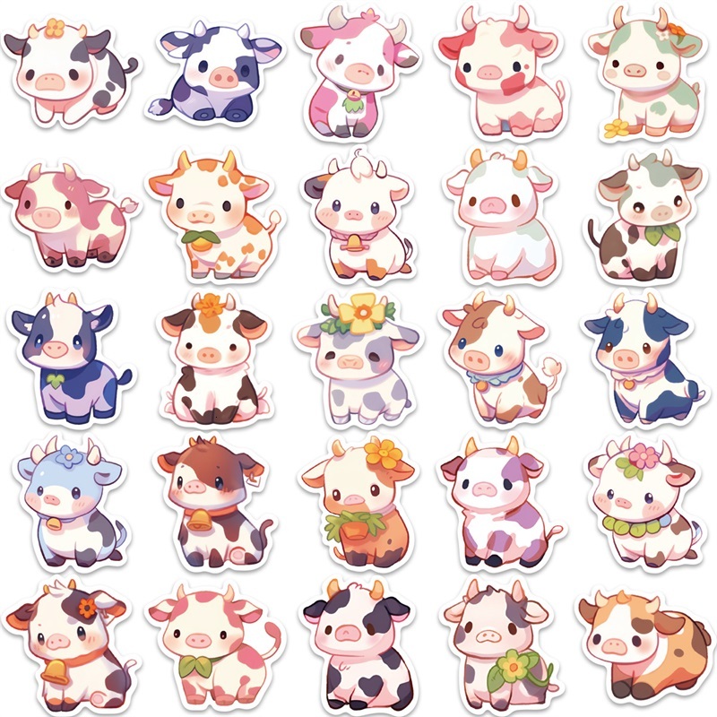 New 10 30 50Pcs Cute Rainbow Cow PVC Sticky Sticker Aesthetic DIY Korean Stationery Decoration Scrapbooking School Supplies For Kids