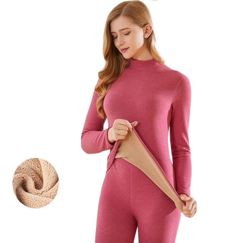 Winter Womens Thermal Underwear Thick Intimate Set Berber Fleece 2 Pieces Underpanties and Undershirts 241031