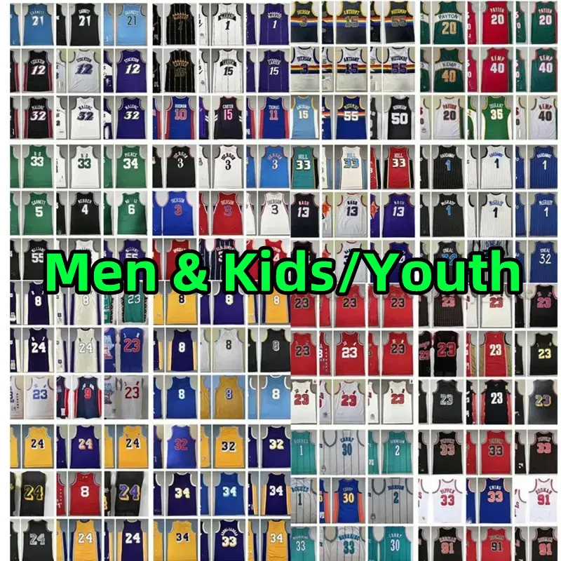 Stitched Classics Basketball Jerseys Retro Michael Iverson Pippen Rodman Bryant Carter McGrady Garnett Karl Malone Stockton Shawn Kemp Barkley Steve Nash Jersey