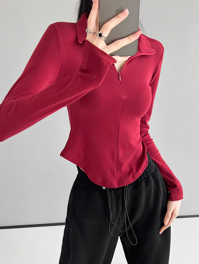 Stretch sports tops women 2024 new tight lapel T-shirt women Slim and thin sexy waist tops