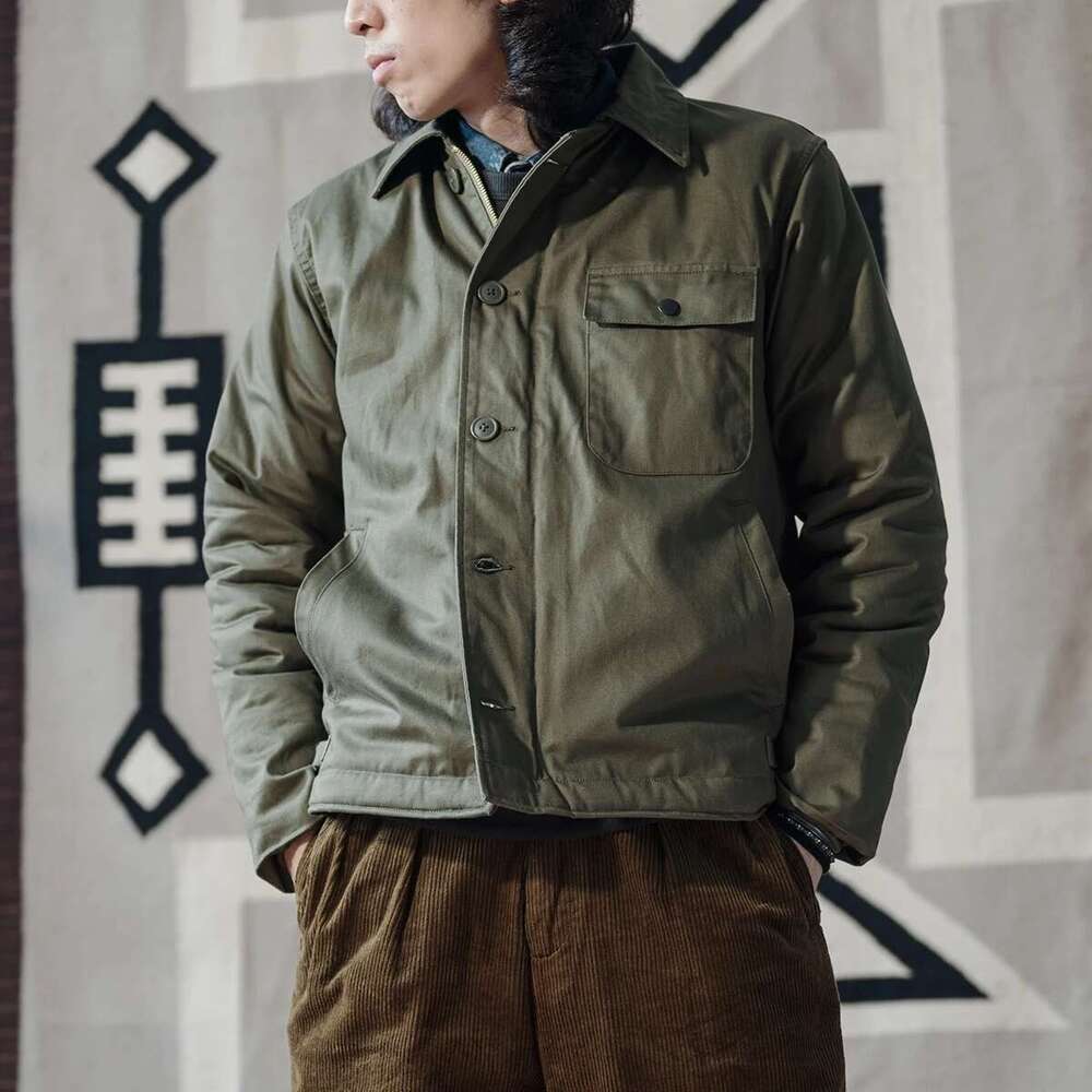 Non Stock USN A-2 Deck Jacket Vintage Workwear Sherpa Ing Field Coat Army Green