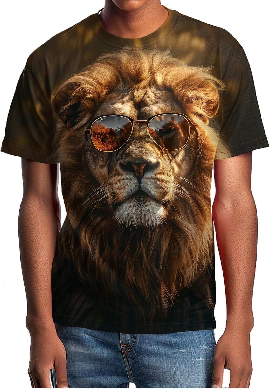 Men's T-shirt for men and women 3D graphic color Lion T-shirt short sleeve fashion printed T-shirt men and women wearing sunglasses Lion fashion 