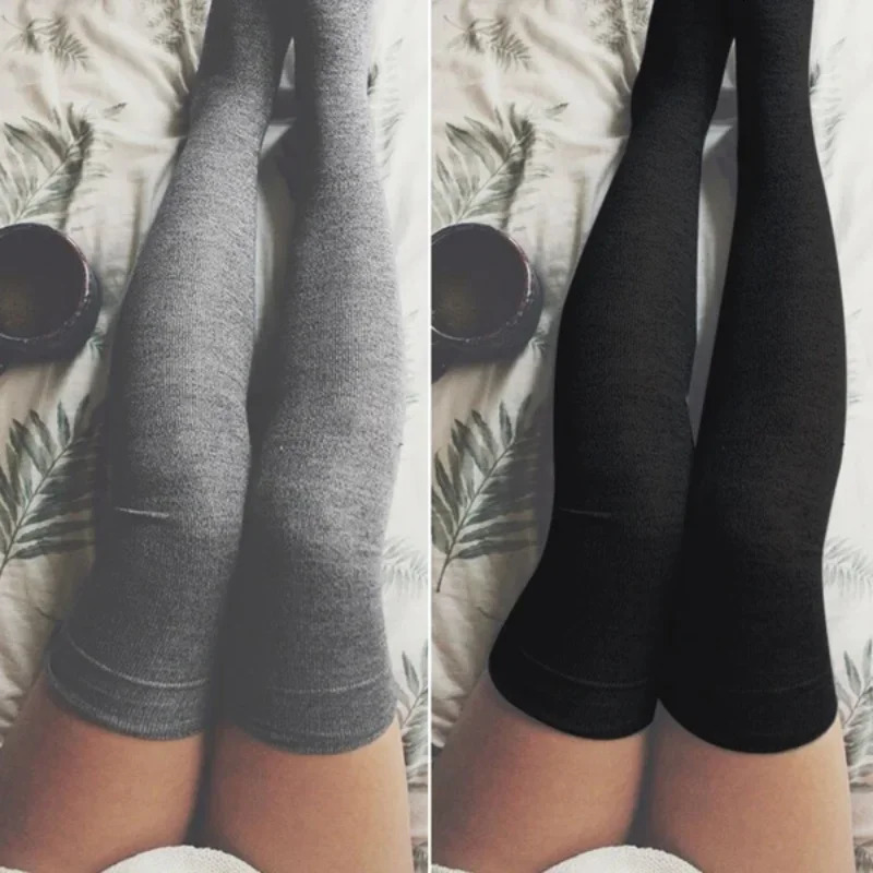 Fashion Black White Soild Color Long Socks Women Over Knee Thigh High Over The Knee Sexy Stockings Ladies Girls Warm Knee Socks 241031