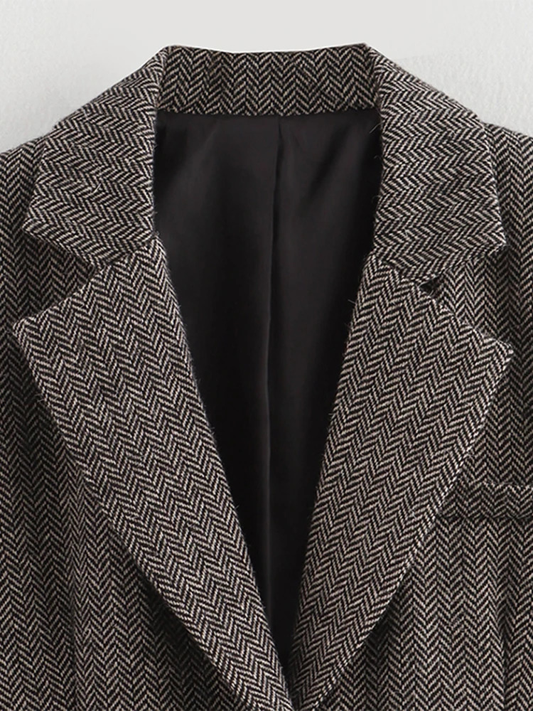 Herringbone Wool Tweed Women Suit Blazer Single Breasted Lapel Jacket Autumn Winter Formal Fashion Coat Lady Outwears 241031