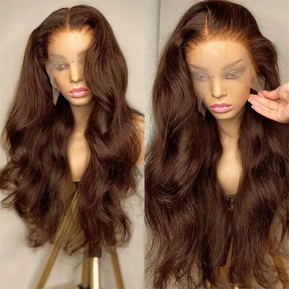 40 Inches 200% Chocolate Brown 13x6 HD Lace Front Human Hair Wigs Body Wave Brazilian Colored Lace Frontal Wig For Women