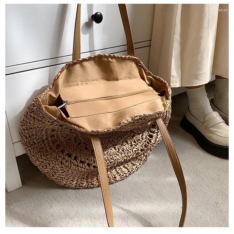 2025 NEW Totes Women's Hollowed Out wers Handbags Round Straw Shoulder Bags Fashion Casual Woven Lage Capacity Bag Beach Tote Retro zhanyishengli