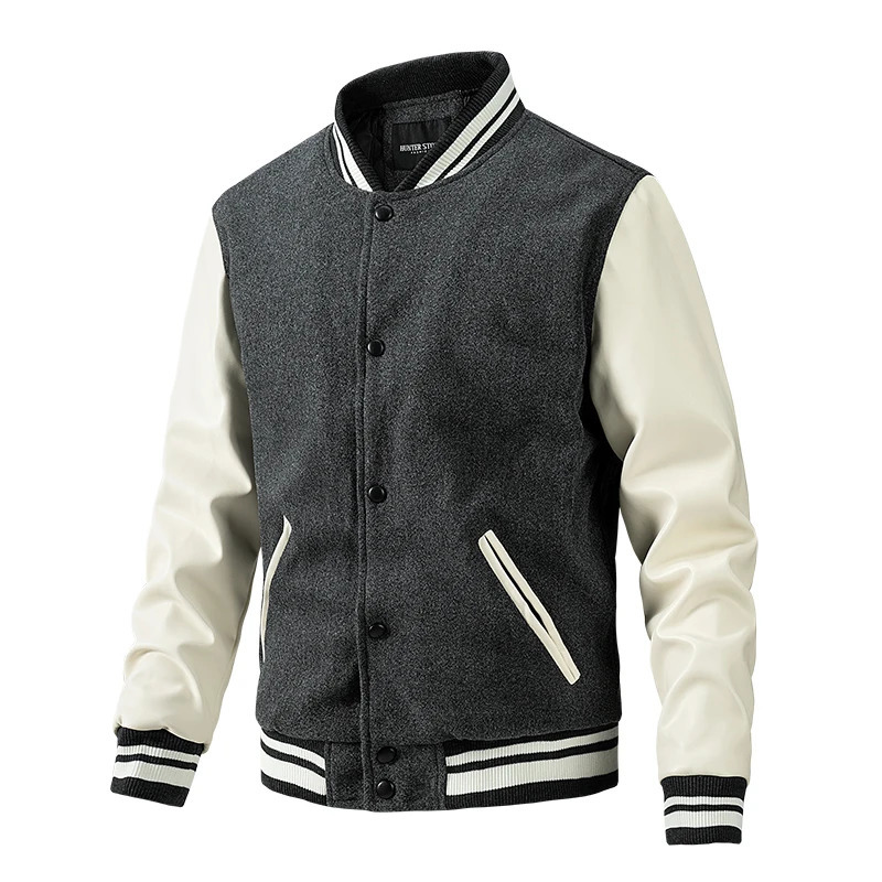 Classic Varsity Jacket Autumn Mens Casual Color Block Button Up Jacket For Spring Fall School Baseball 241031