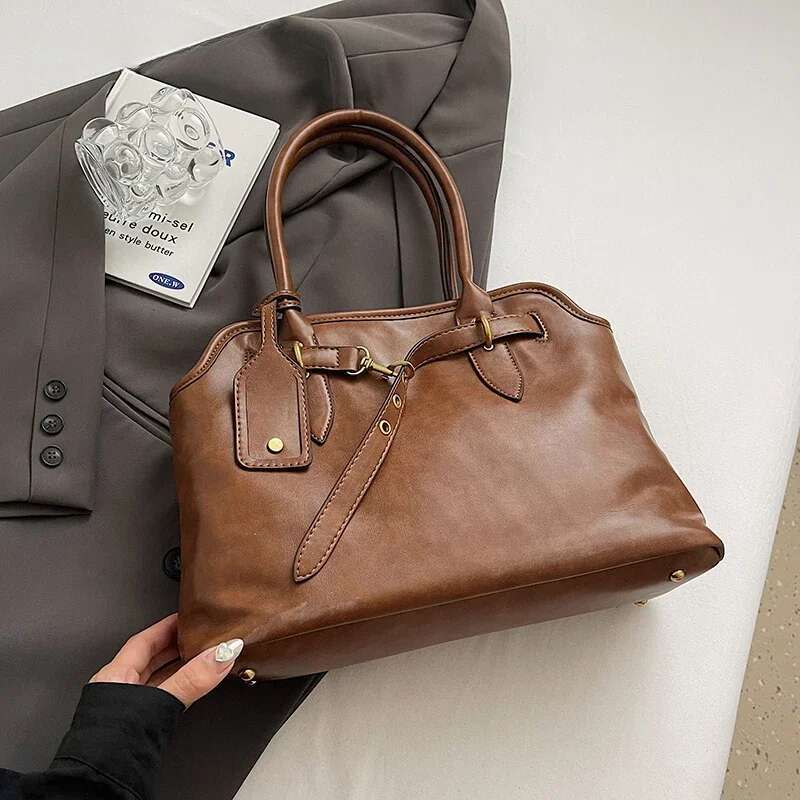 PU Leather Retro Tote Bag for Women 2025 Winter Trend New Fashion Y2K Handbags Lady Travel Shoulder Crossbody Bags