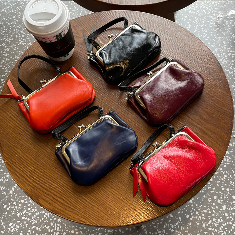 New designer genuine zero wallet women's wax cow leather wallet buckle double-layer storage small portable coin bag