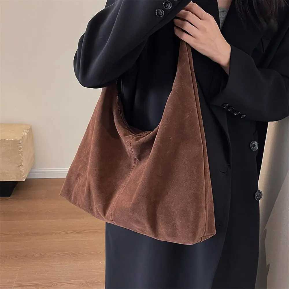 Fall Purses Brown Suede Bags New for Women Zipper Large Capacity Shoulder Bag SlouchyC241031