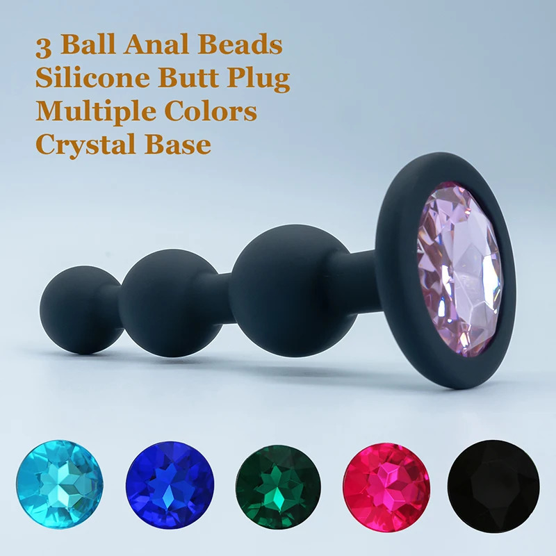 Black Silicone 3 Ball Anal Beads Sex Anal Plug Crystal Base Butt Plug Analplug But Plug Anal Trainer Toys Sex Toys For Woman 241031