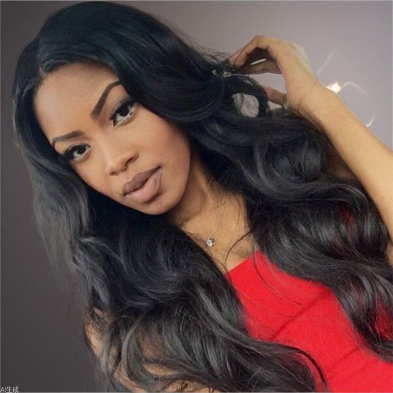 Women's wig middle part black big wave long curly hair African synthetic silk wigs human hair