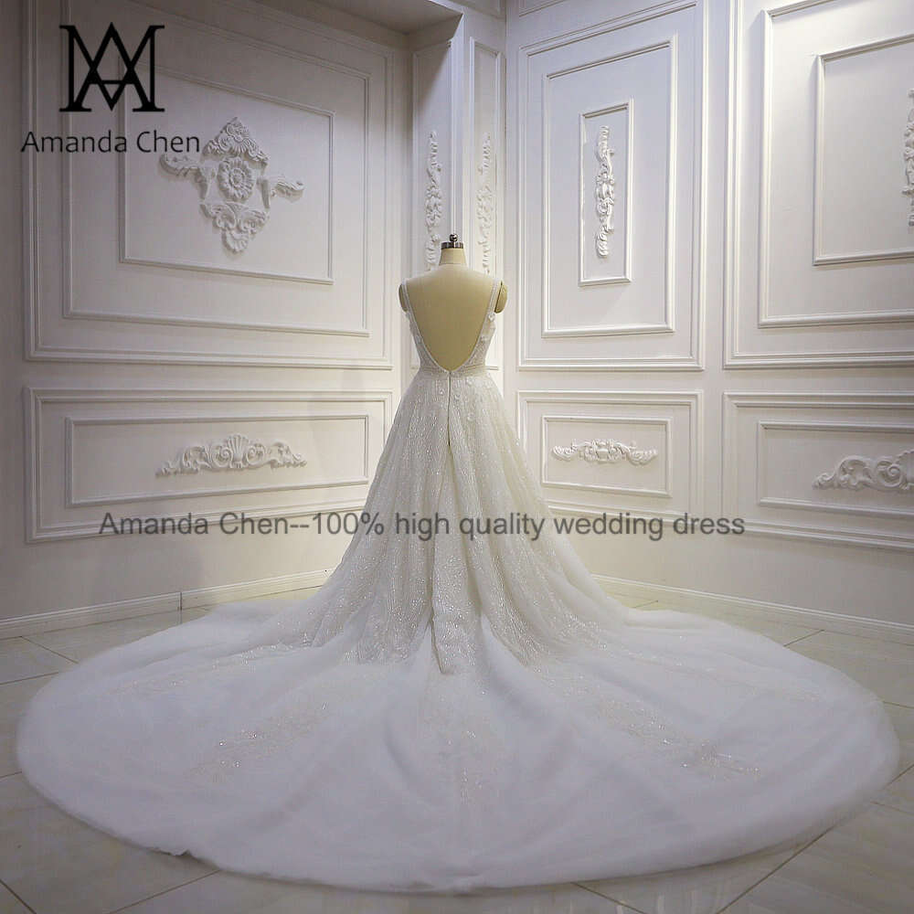 robe de soiree Cap Sleeve Beading Long Train Sheer Backless Wedding Dress