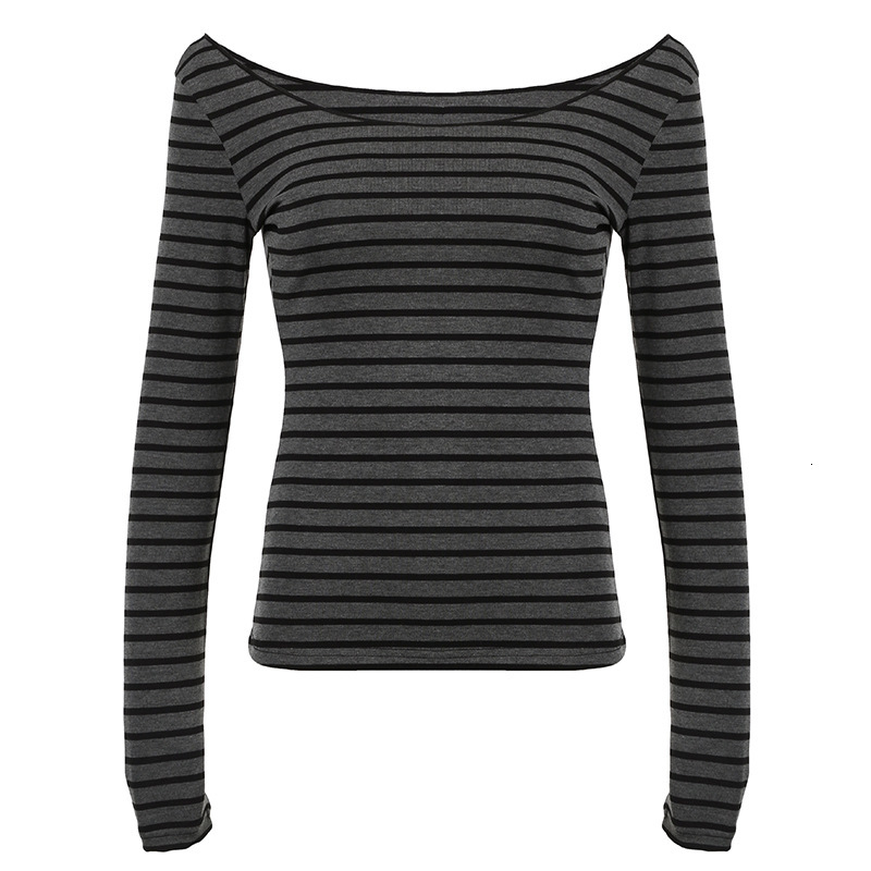 Designer 2024 casual one shoulder long sleeved striped T-shirt for women in spring and autumn Y2K street slim fit personalized base top