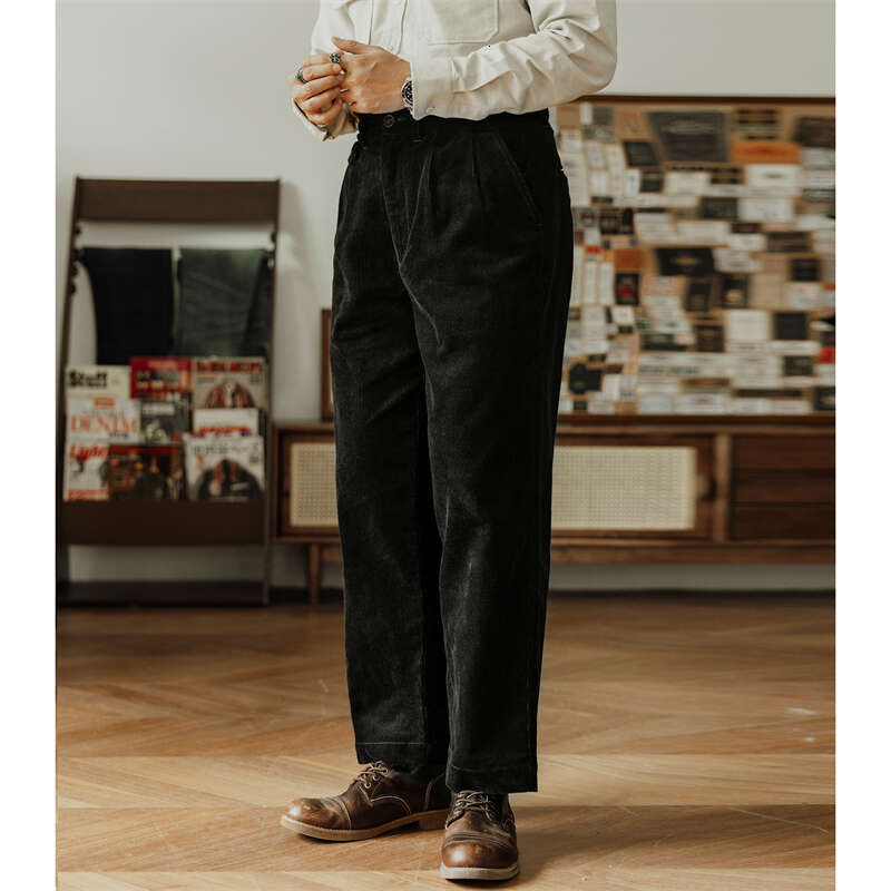 Red Tornado Corduroy French Work Pants In Black Heritage Style Men Casual Trousers