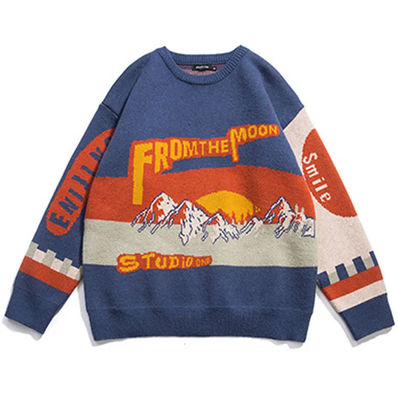 Spring and Autumn Fashion Casual Loose Mens Sweater Color Block Letter Printing Harajuku Pullover Couple Street Ropa De Hombre 241031