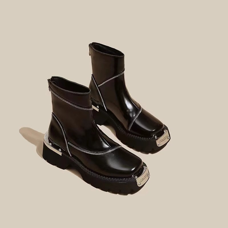 New Bottom Platform Thick Women Ankle Boots Woman Shoes Zipper Fashion Female Designer Motorcycle Boot Casual Ladies Footwear