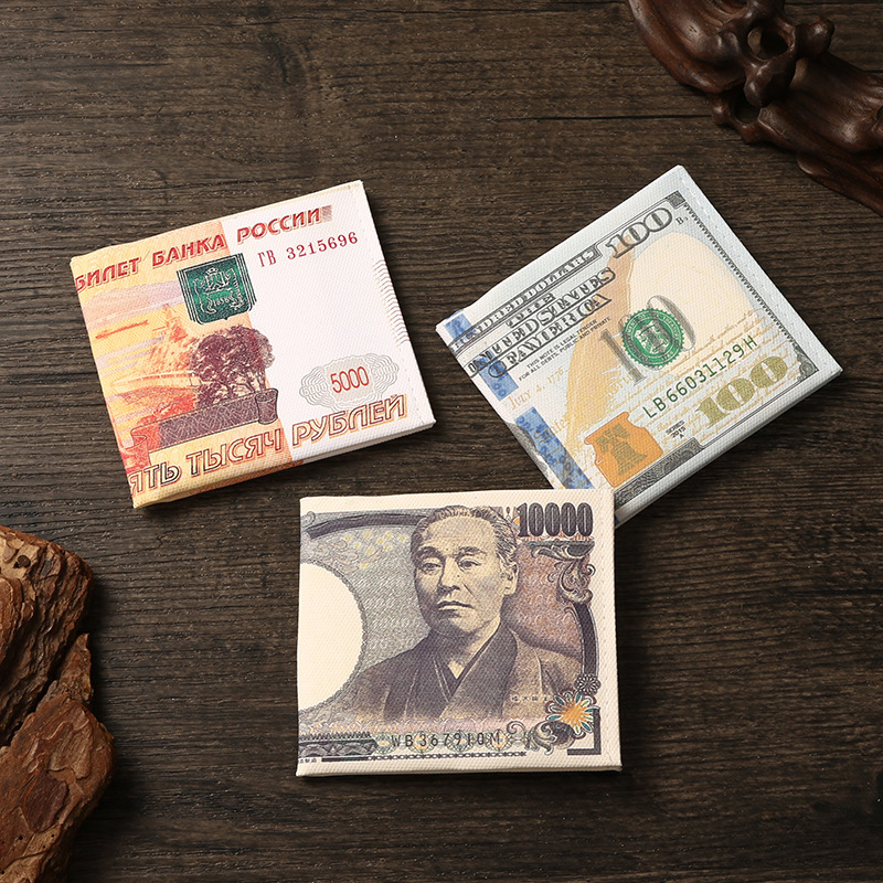 New designer's foreign currency coin, US dollar, Japanese and Korean creative canvas, short zero gift, travel student wallet, thin wallet