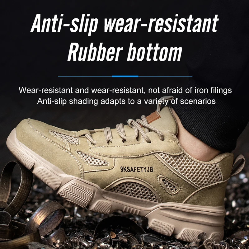 Work Shoes Hollow Breathable Steel Toe Boots Lightweight Safety Work Shoes Anti-slippery For Men Women Male Work Sneaker 241031