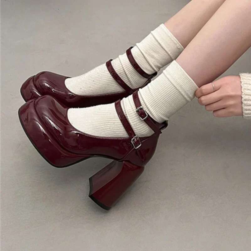 Mary Jane For Women Girls Fashion Brand Chunky Heel Wedding Dress Shoes Spring New Pumps Classic Double Buckle
