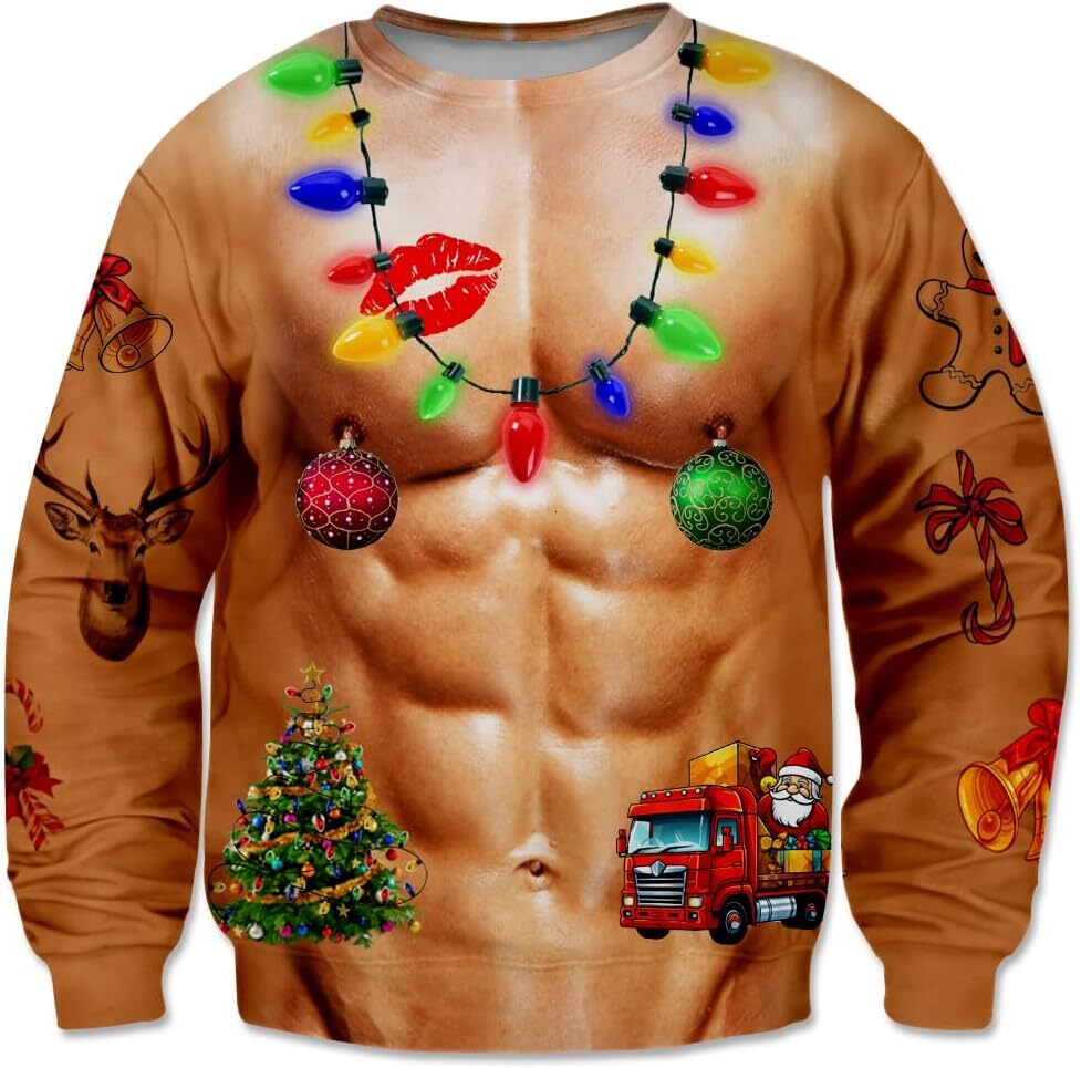 Long Sleeve Shirts for Men sweatshirt Men Ugly Christmas Sweater Fleece Lined Cozy Sweatshirt Pullover Shirts for Holiday Party Tee Streetwear Casual 