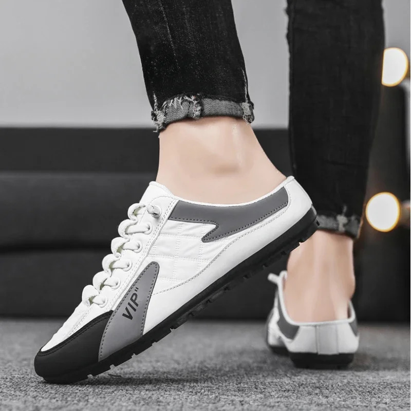 Trendy Half Slippers Flat Casual Shoes for Men Classic Summer Slippers Mans Flats Concise Mens Sneakers Slip-on Male Slippers 241031