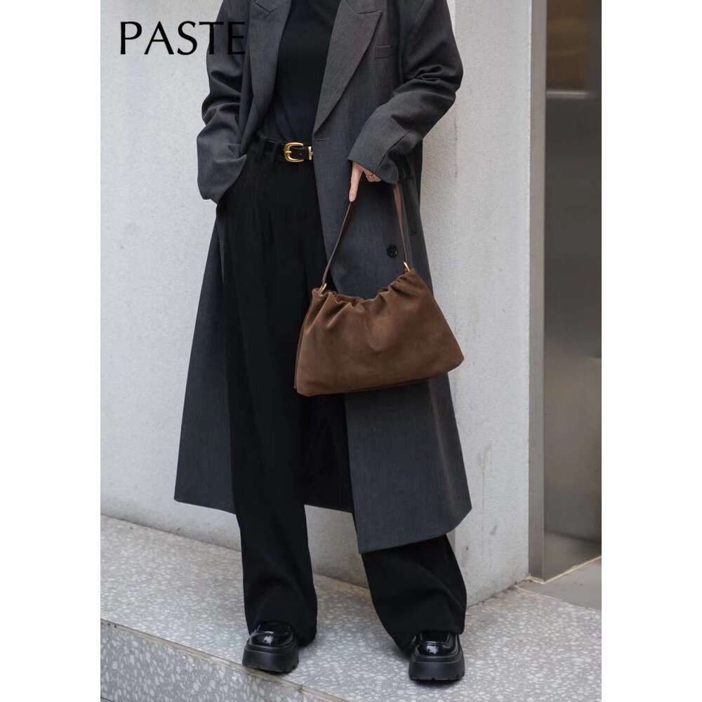Grey Color Matte Suede Cow Leather Women Armpit Shoulder Coffee Winter Quality Chamois Female Crossbody Bag 2 Straps