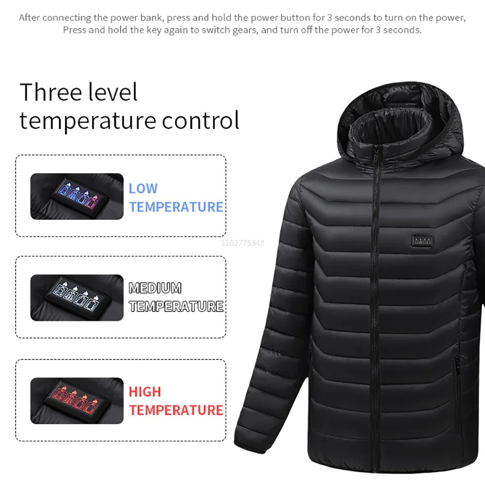 Heated Jacket Men 2-21 Areas USB Self Heating Jacket Women Warm Heated Down Jacket Ski Camping Hiking Clothes Winter Coat Washed 241031