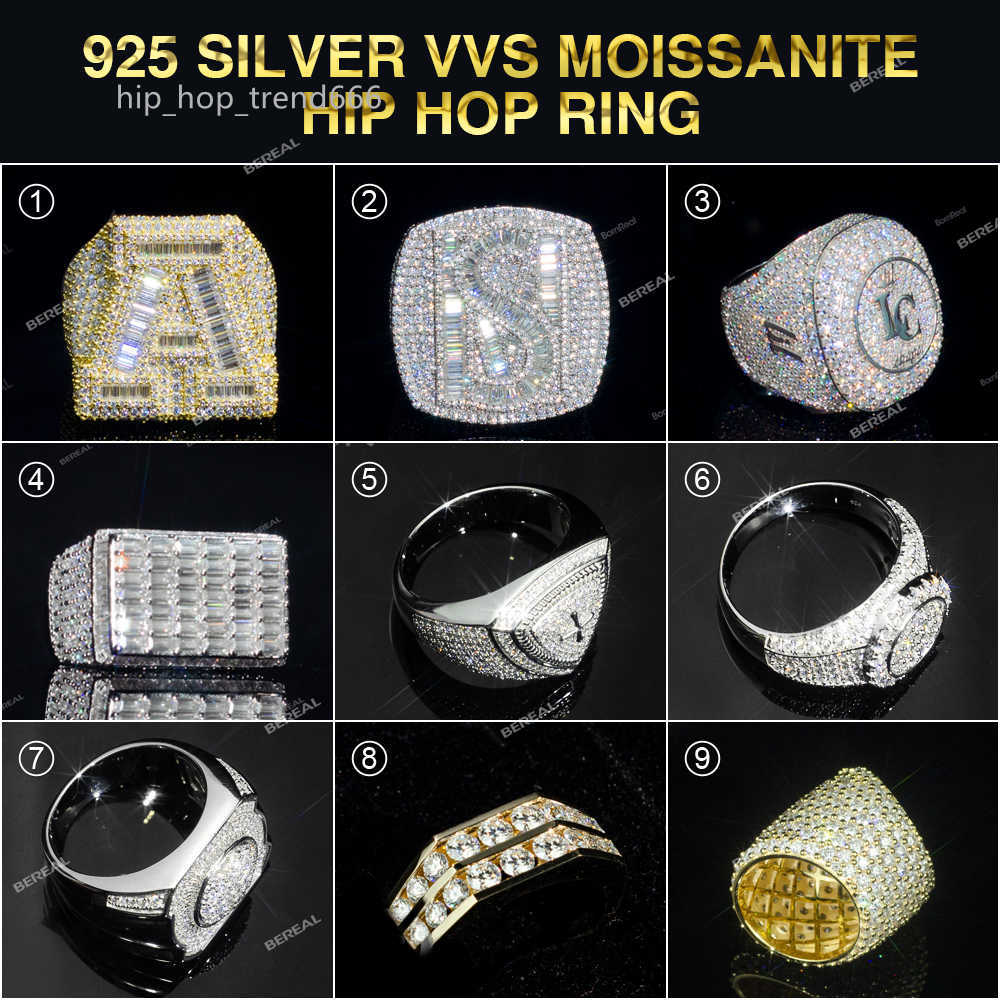 Wholesale 14K 18K Gold Vvs Moissanite Cross Men Ring Hip Hop Style Iced Out 925 Silver Diamond Cuban Link Six-pointed Star Rings