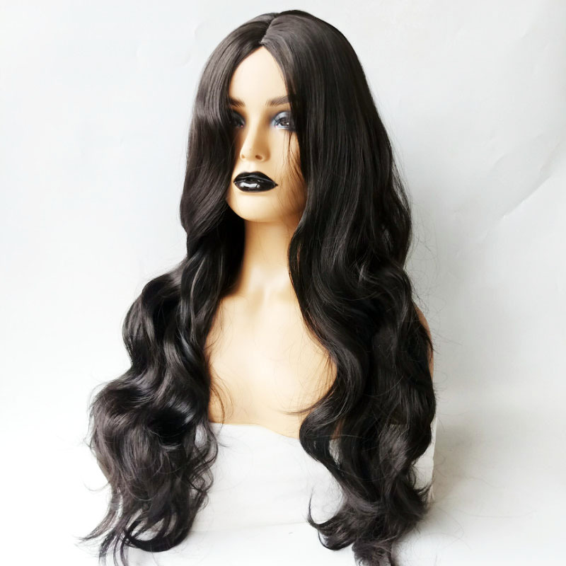 Women's wig middle part black big wave long curly hair African synthetic silk wigs human hair