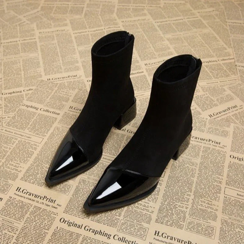 Simple and Versatile Winter Women Shoes High Quality Womens Pointed Toe Comfortable Mid-heeled Zipper Short Boots 241030 4
