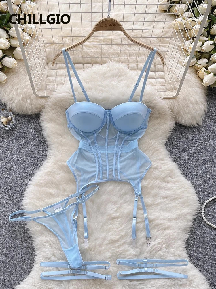 CHILLGIO Women Sexy Mesh Transparent Bra Brief Suits Fashion Erotic Intimate Lingerie Bodycon Push Up Underwire Underwear Sets 241031
