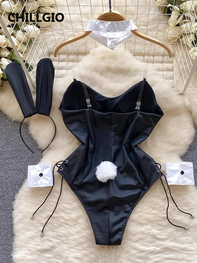 CHILLGIO Women Sexy Bodycon Bodysuits Fashion Erotic Sleepwear Backless Catsuits Cute Rompers One Piece Combination Bunny Onesie 241031