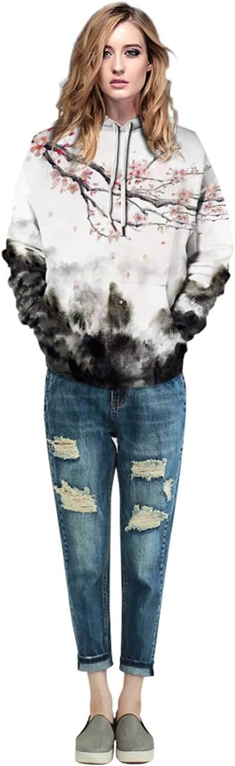 Hoodie for Mens Womens Unisex Hoodies Novelty Print 3D Patternv Hooded Pullover Sweatshirt with Pocket Graphic Warm Hip Hop
