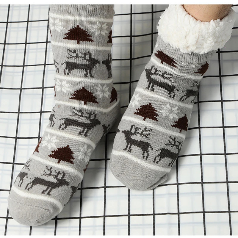 Fluffy Mens Sock Thermal Winter Warm Short Soft Non Slip Floor Fuzzy Fleece Plush Grip Sleeping Slipper Sock Male Christmas Gift 241031
