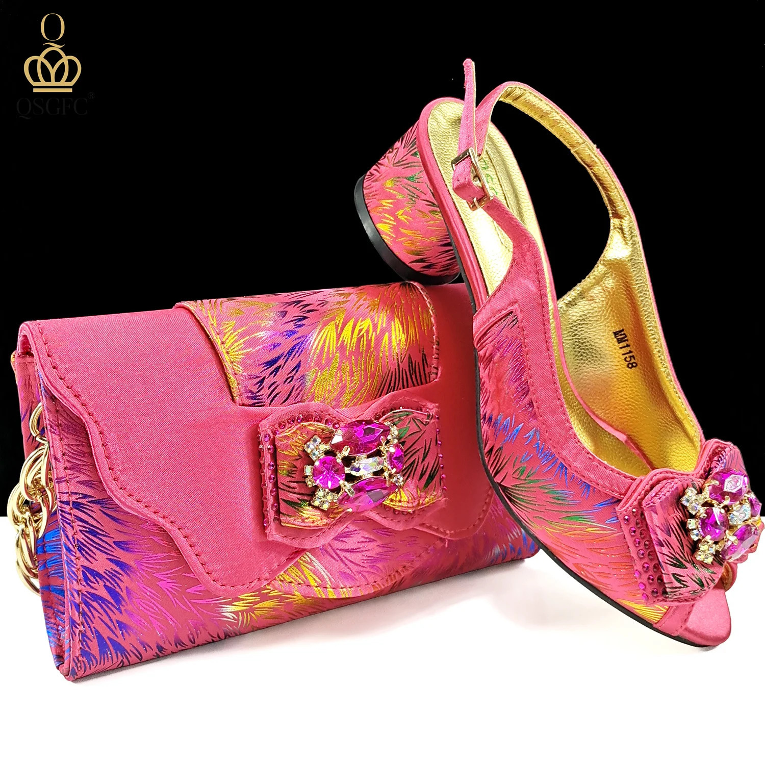 QSGFC Nigerian Style Comfortable Heels And Elegant Bag Set Color Matching Handbag Wedding Party Women Shoes 241030