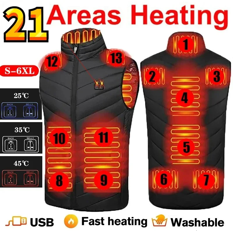 Zone 21 Heating Vest Mens USB Electric Heating Sleeveless Jacket Winter Smart Heating Clothes Ski Waterproof Down Cotton Coat 241031